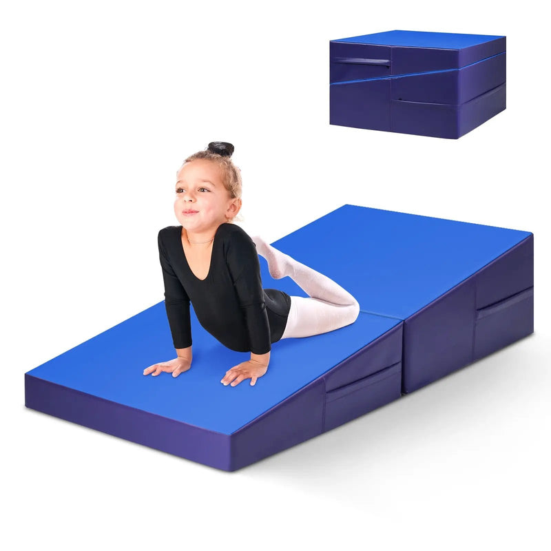 Folding Incline Mat Slope Cheese Gymnastics Gym Exercise Yellow by DirectDeals