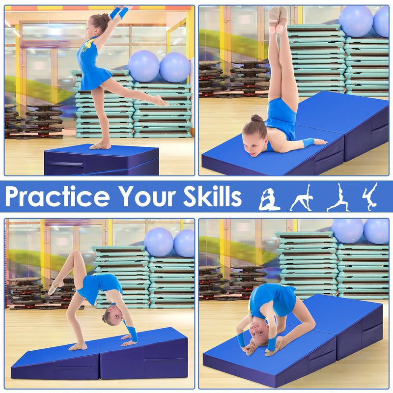 Folding Incline Mat Slope Cheese Gymnastics Gym Exercise Yellow by DirectDeals