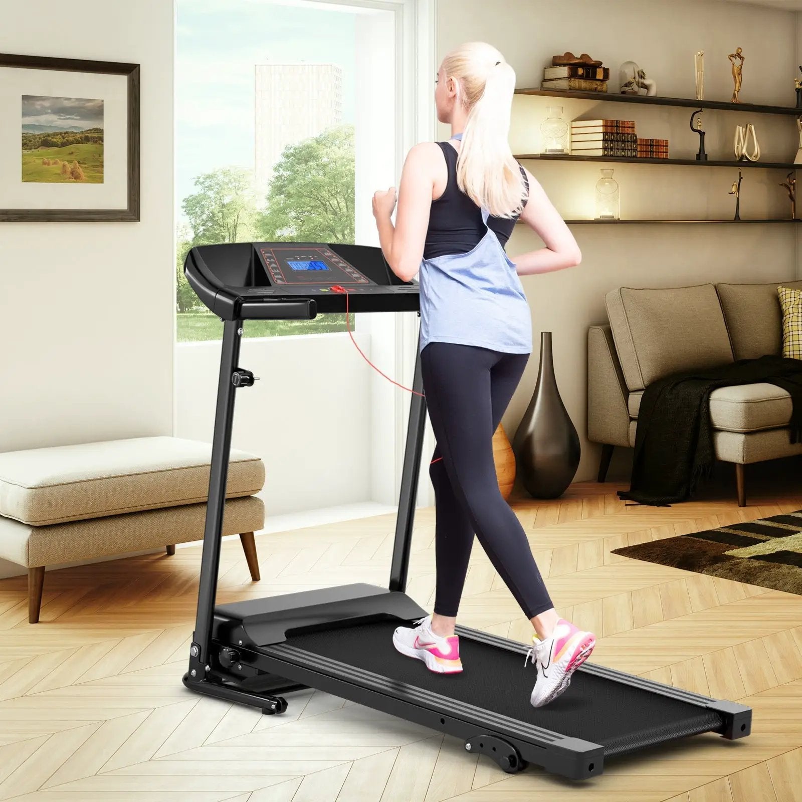 1.0 HP Foldable Treadmill Electric Support Mobile Power by DirectDeals