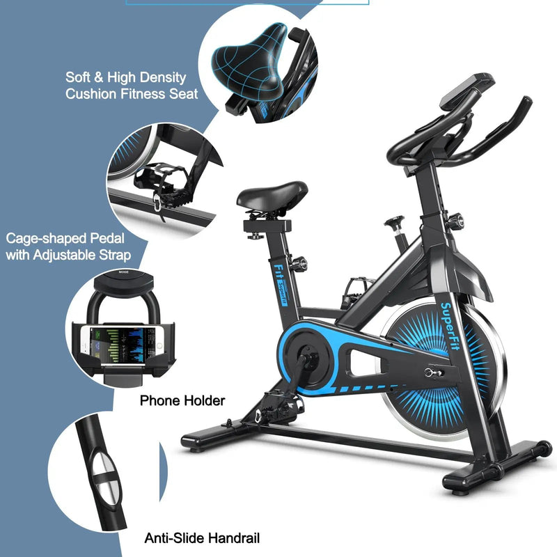 Indoor Silent Belt Drive Adjustable Resistance Cycling Stationary Bike by DirectDeals
