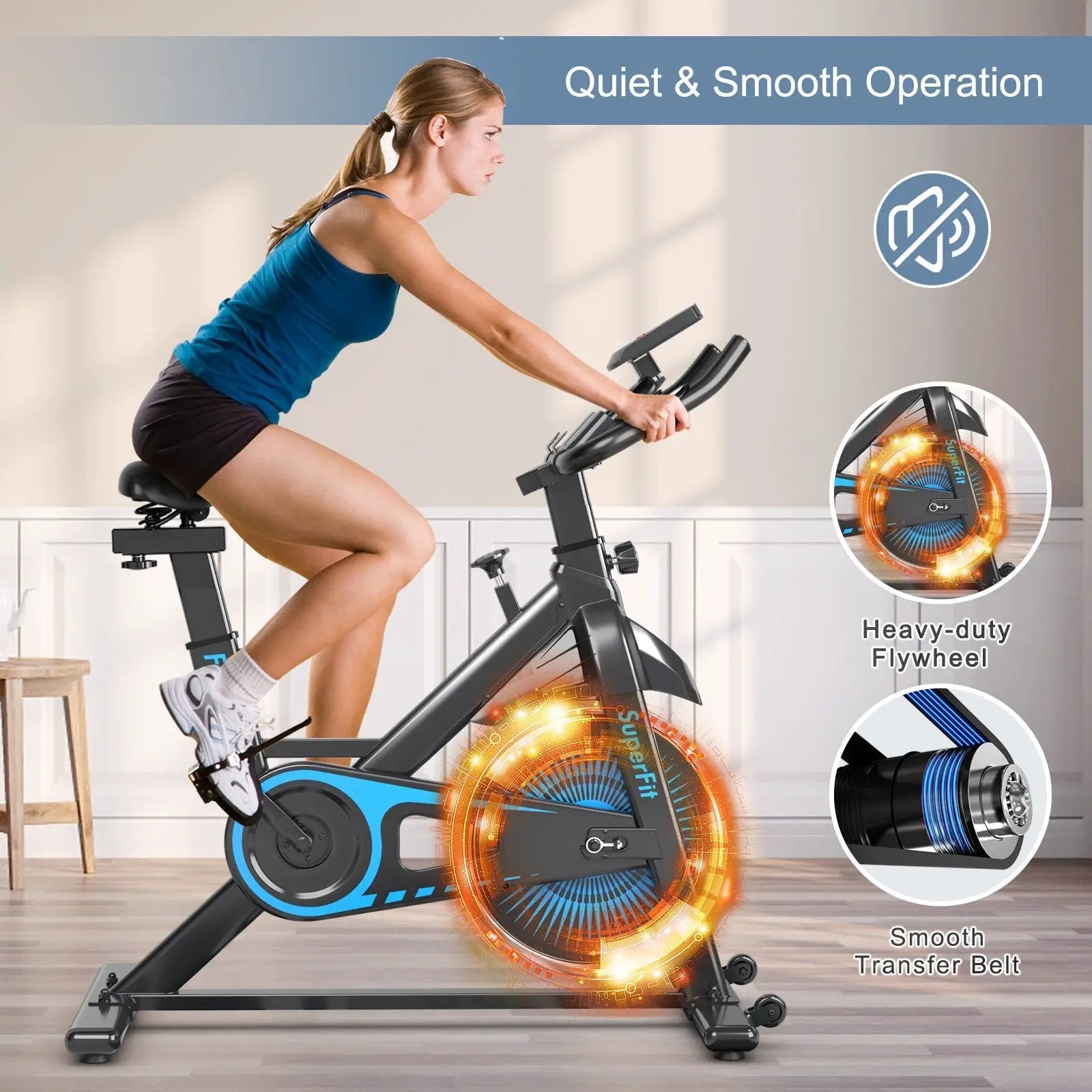 Indoor Silent Belt Drive Adjustable Resistance Cycling Stationary Bike by DirectDeals