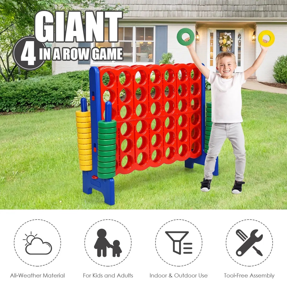 Jumbo 4-to-Score Giant Game Set with 42 Jumbo Rings and Quick-Release Slider by DirectDeals