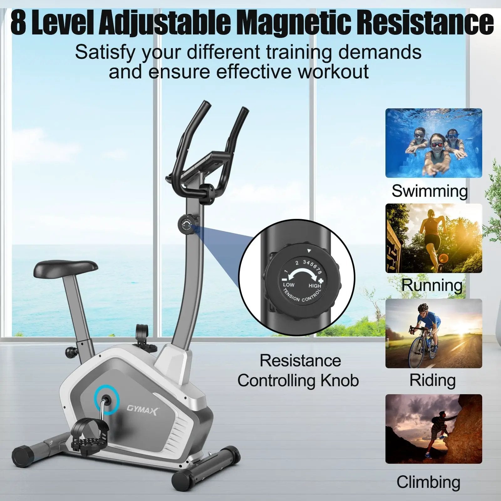 Magnetic Stationary Upright Cycling Bike with 8-Level Resistance by DirectDeals