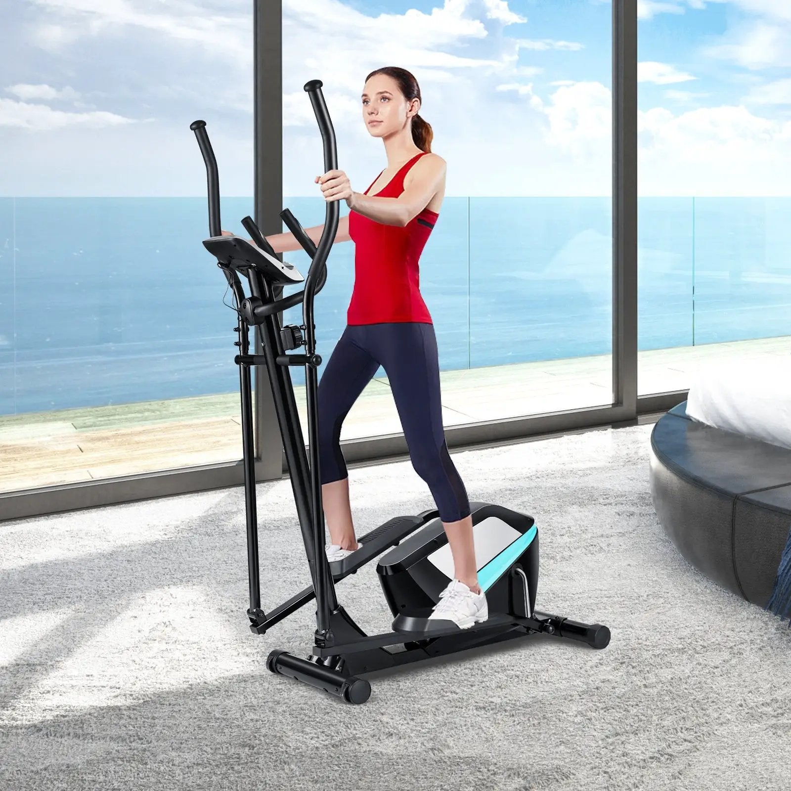 Magnetic Elliptical Machine Cross Trainer with Display Pulse Sensor 8-Level by DirectDeals