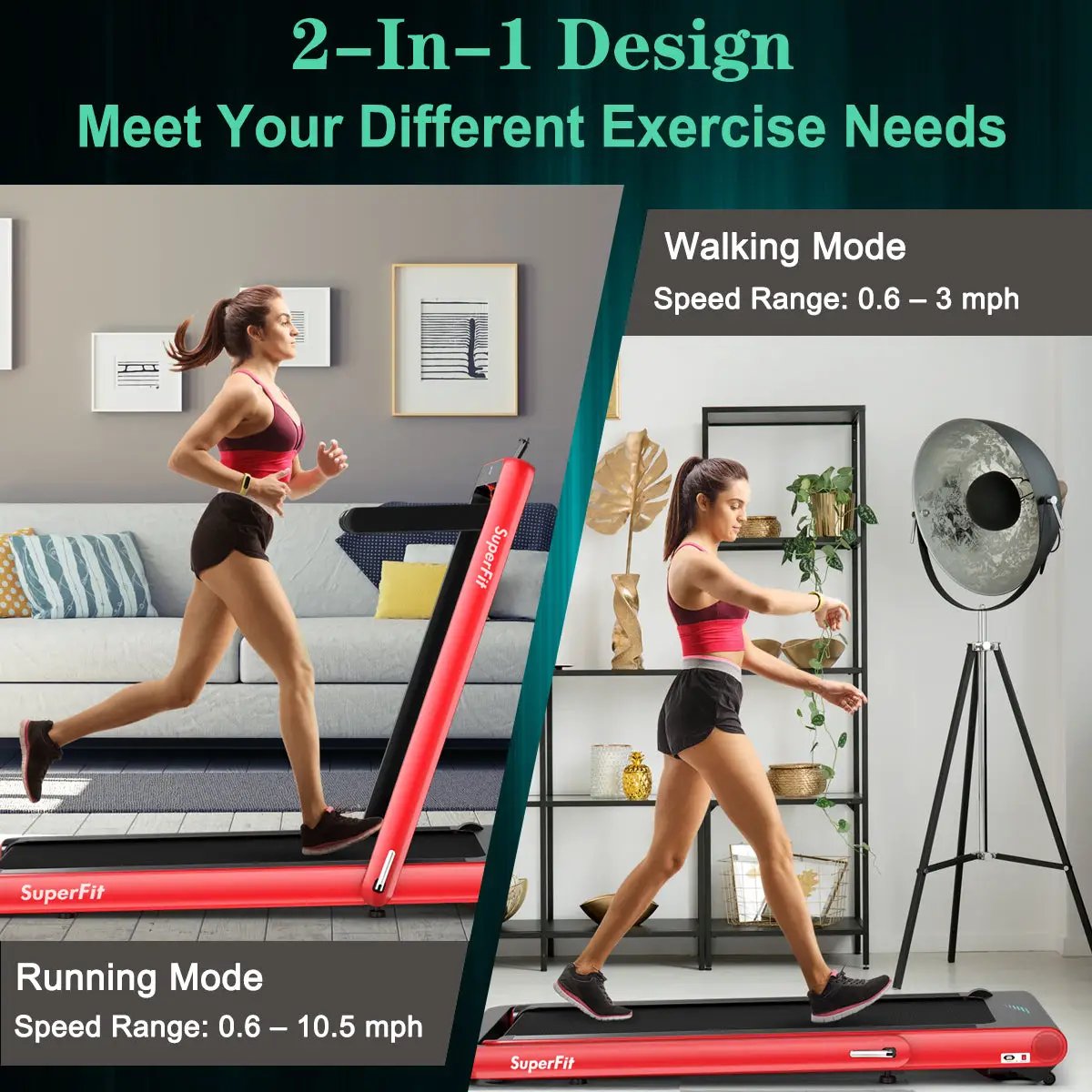 4.75HP 2 In 1 Folding Treadmill with Remote APP Control by DirectDeals