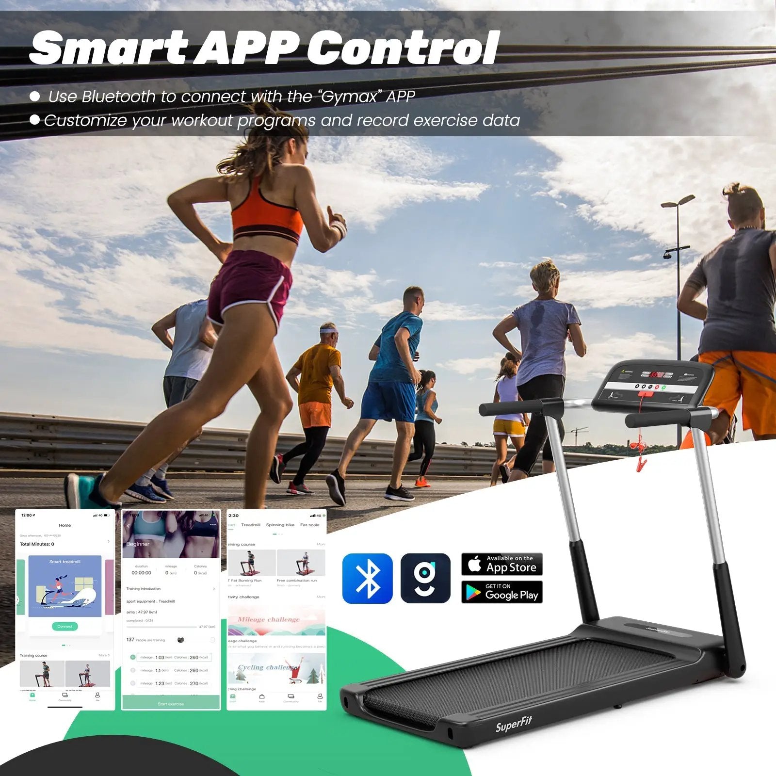 Foldable Treadmill with APP Control and LED Display 2.25 HP by DirectDeals