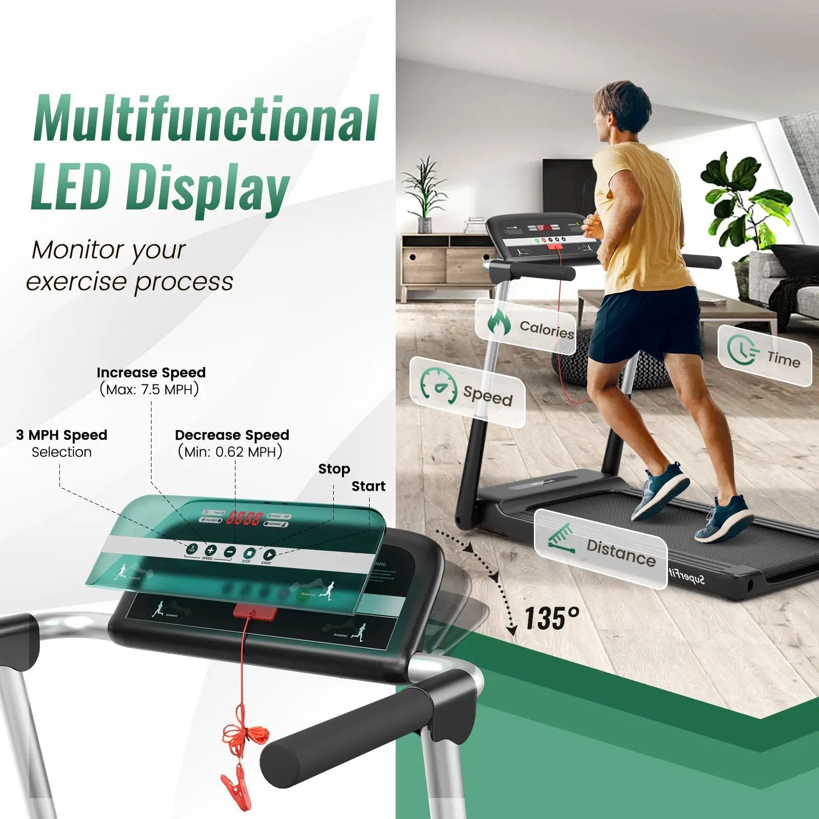 Foldable Treadmill with APP Control and LED Display 2.25 HP by DirectDeals