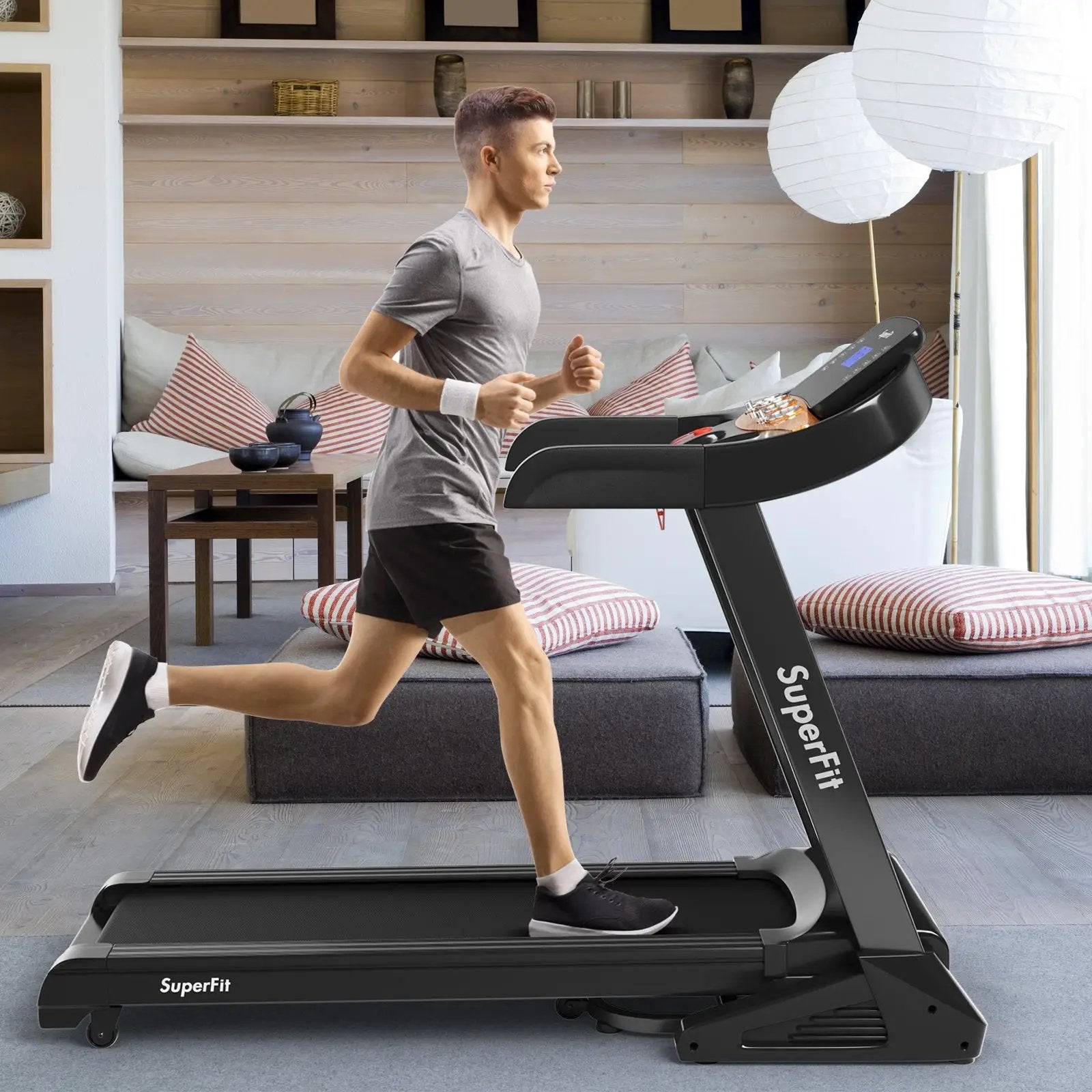 3.75HP Electric Folding Treadmill with Auto Incline 12 Program APP Control by DirectDeals