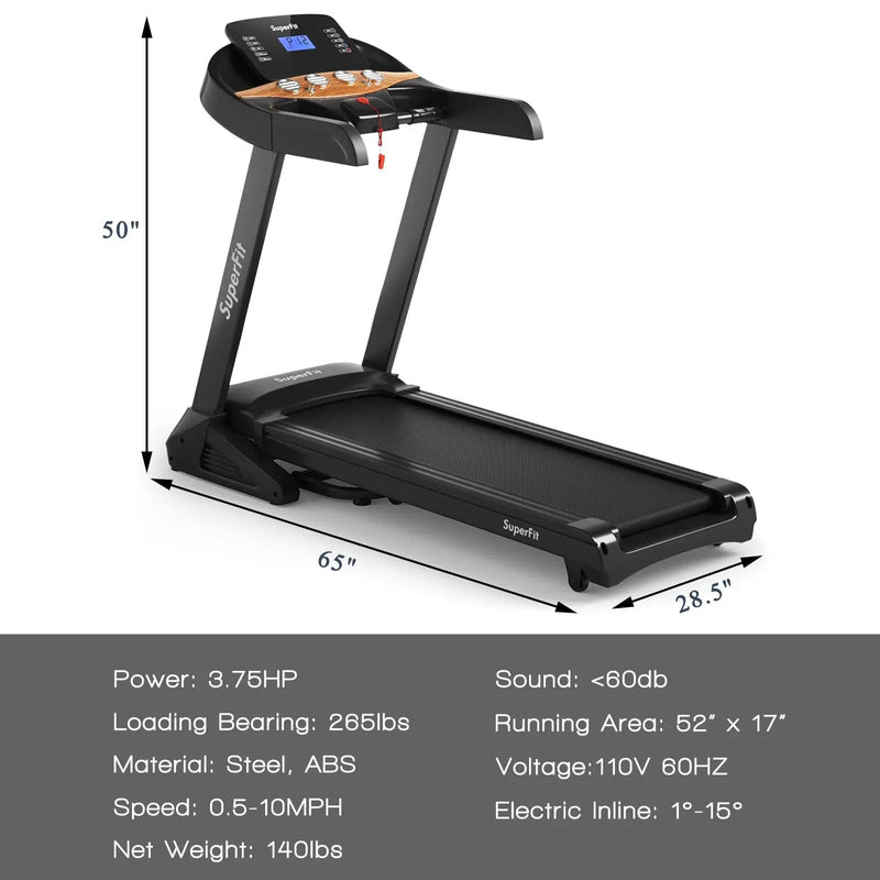3.75HP Electric Folding Treadmill with Auto Incline 12 Program APP Control by DirectDeals