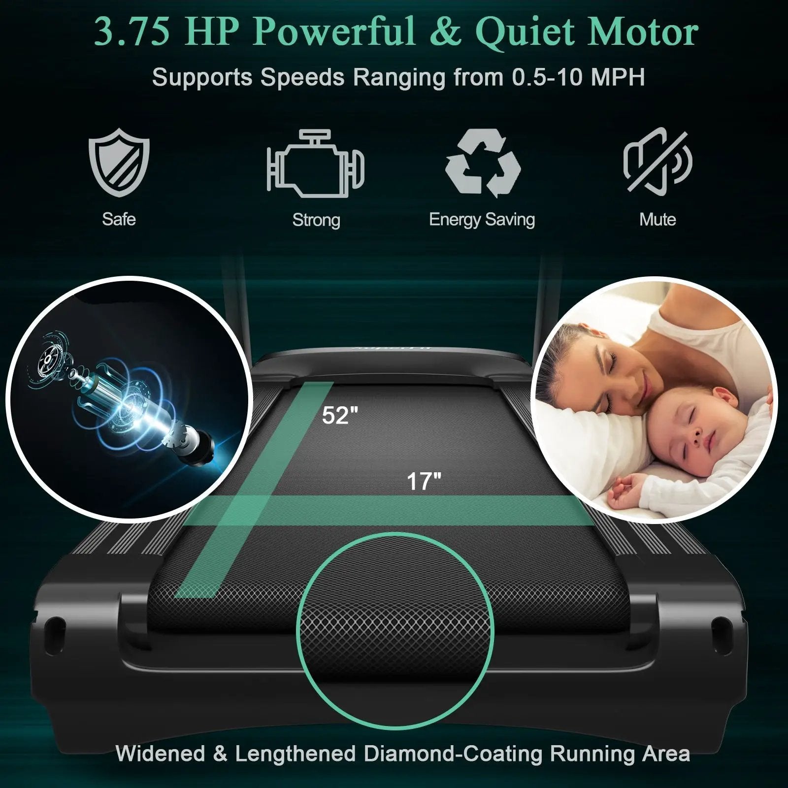 3.75HP Electric Folding Treadmill with Auto Incline 12 Program APP Control by DirectDeals