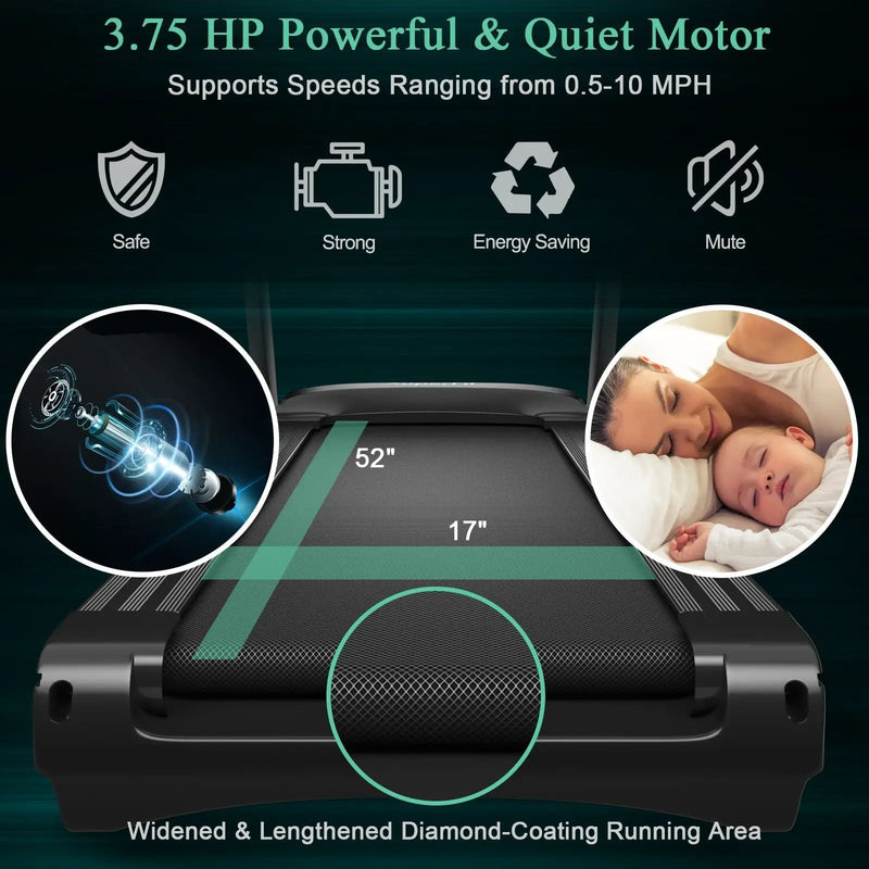 3.75HP Electric Folding Treadmill with Auto Incline 12 Program APP Control by DirectDeals
