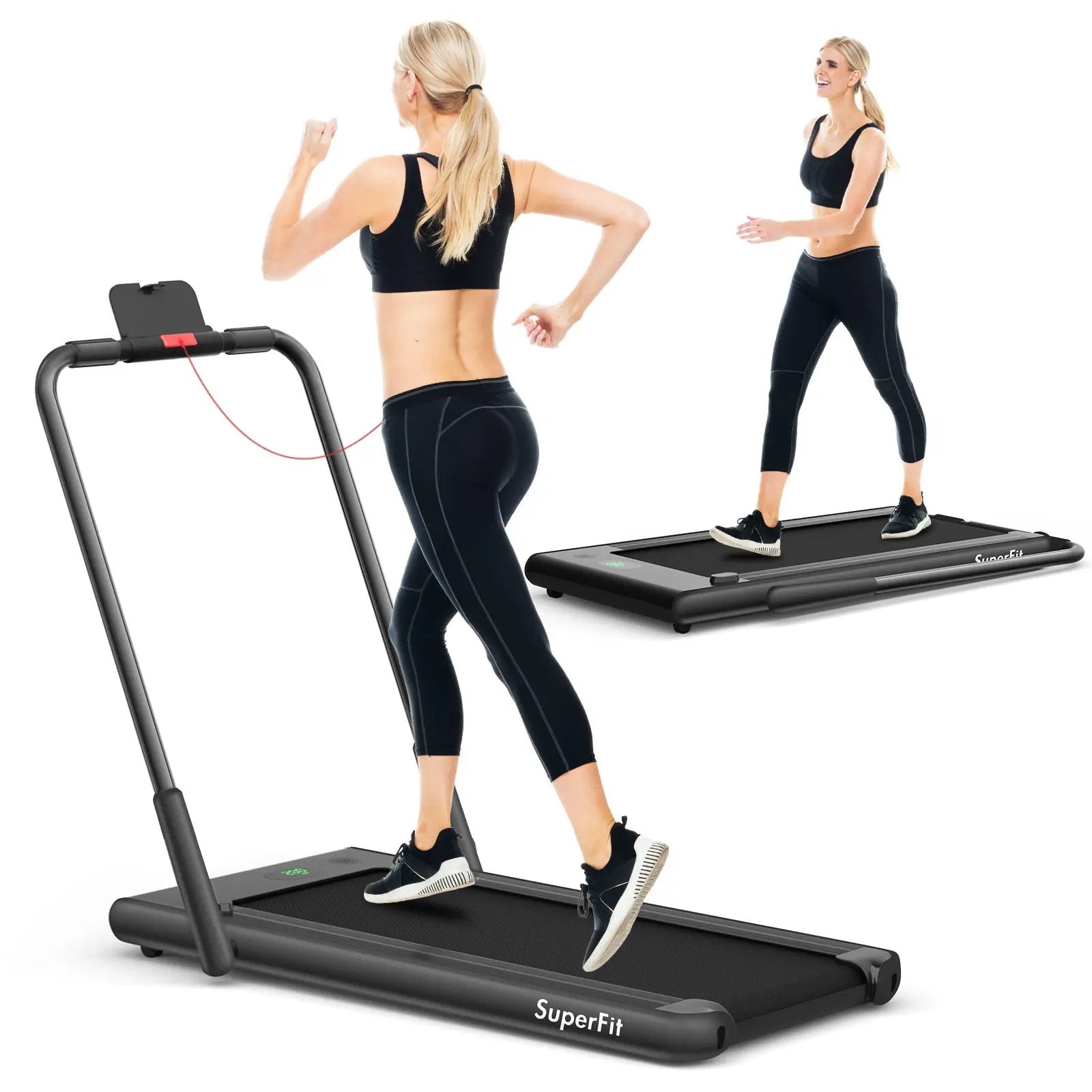 2-in-1 Folding Treadmill with Remote Control and LED Display-Black by DirectDeals