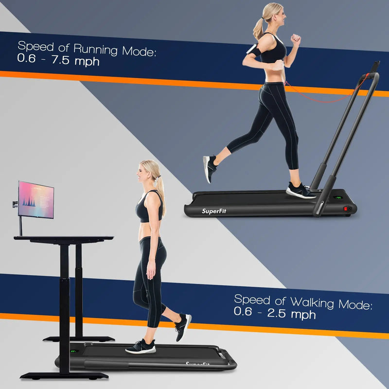 2-in-1 Folding Treadmill with Remote Control and LED Display-Black by DirectDeals