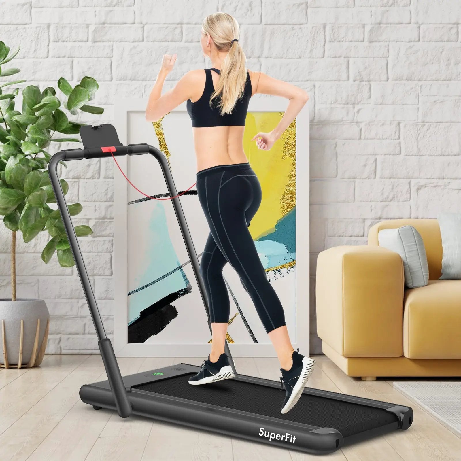 2-in-1 Folding Treadmill with Remote Control and LED Display-Black by DirectDeals