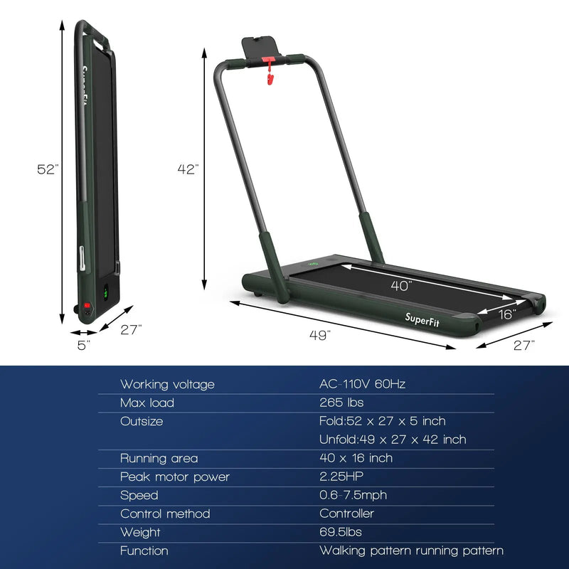 2-in-1 Folding Treadmill with Remote Control and LED Display-Green by DirectDeals