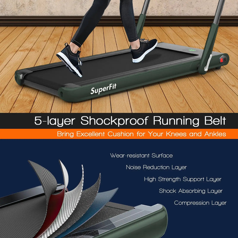 2-in-1 Folding Treadmill with Remote Control and LED Display-Green by DirectDeals