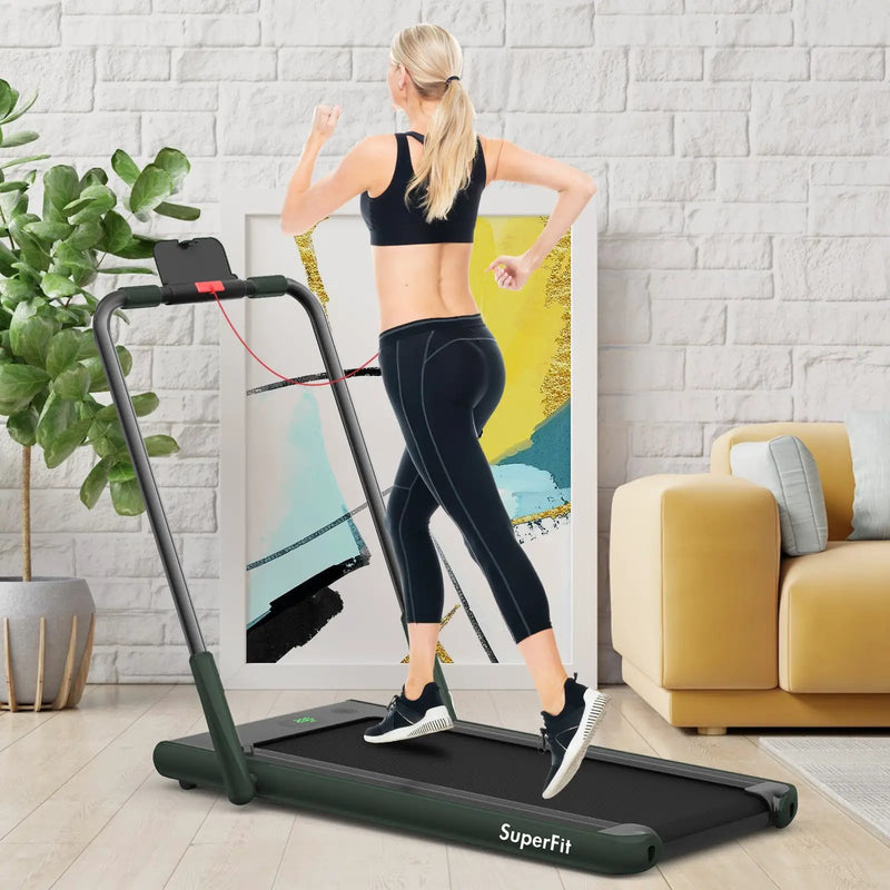2-in-1 Folding Treadmill with Remote Control and LED Display-Green by DirectDeals