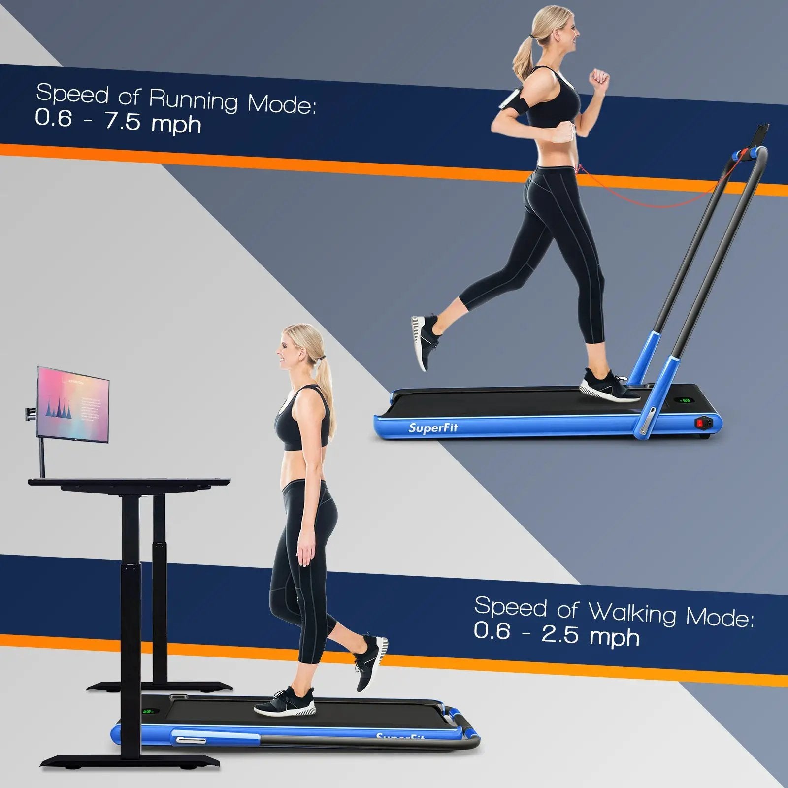 2-in-1 Folding Treadmill with Remote Control and LED Display-Blue by DirectDeals