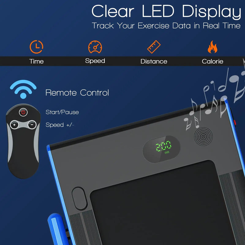 2-in-1 Folding Treadmill with Remote Control and LED Display-Blue by DirectDeals