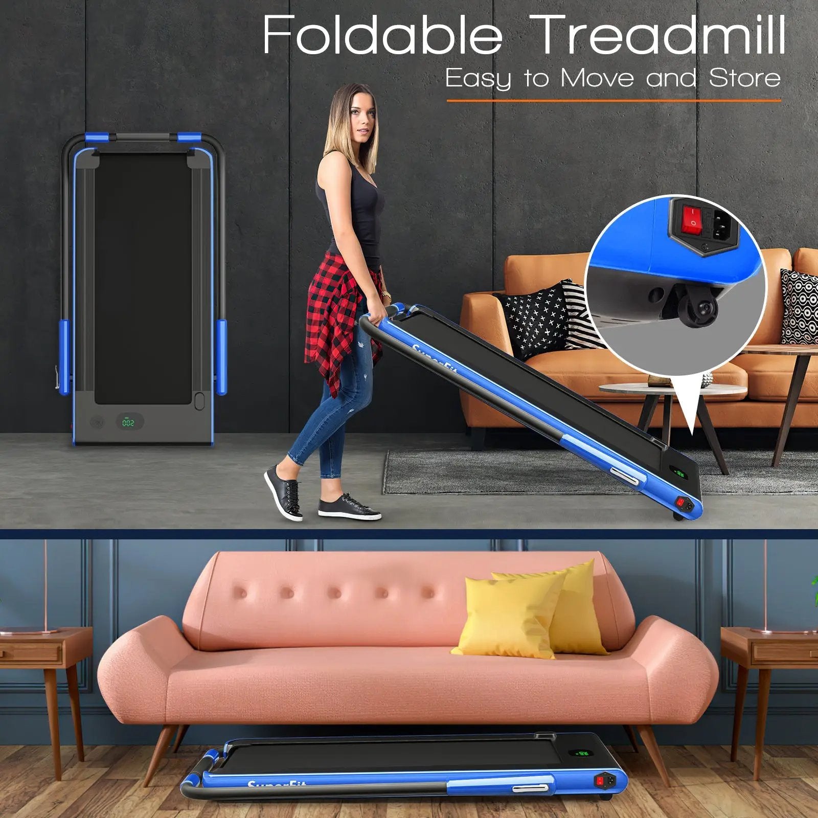 2-in-1 Folding Treadmill with Remote Control and LED Display-Blue by DirectDeals