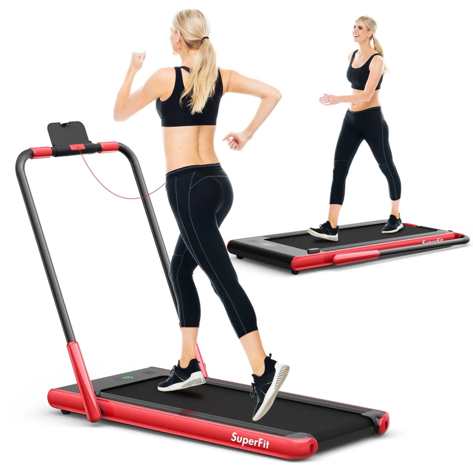2-in-1 Folding Treadmill with Remote Control and LED Display-Red by DirectDeals