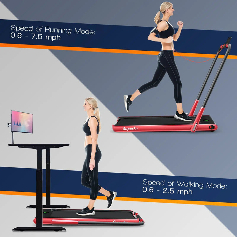 2-in-1 Folding Treadmill with Remote Control and LED Display-Red by DirectDeals