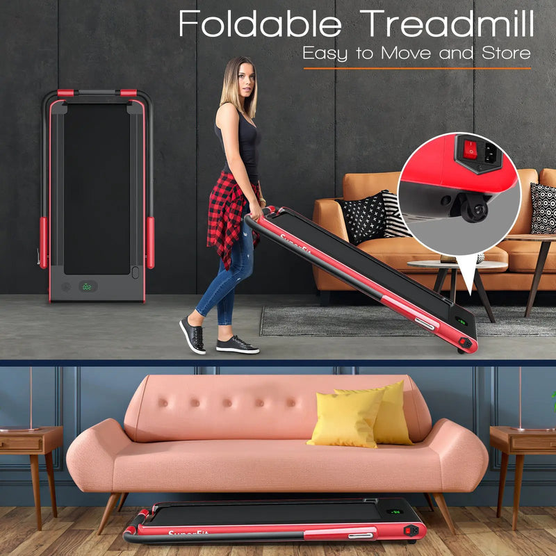 2-in-1 Folding Treadmill with Remote Control and LED Display-Red by DirectDeals