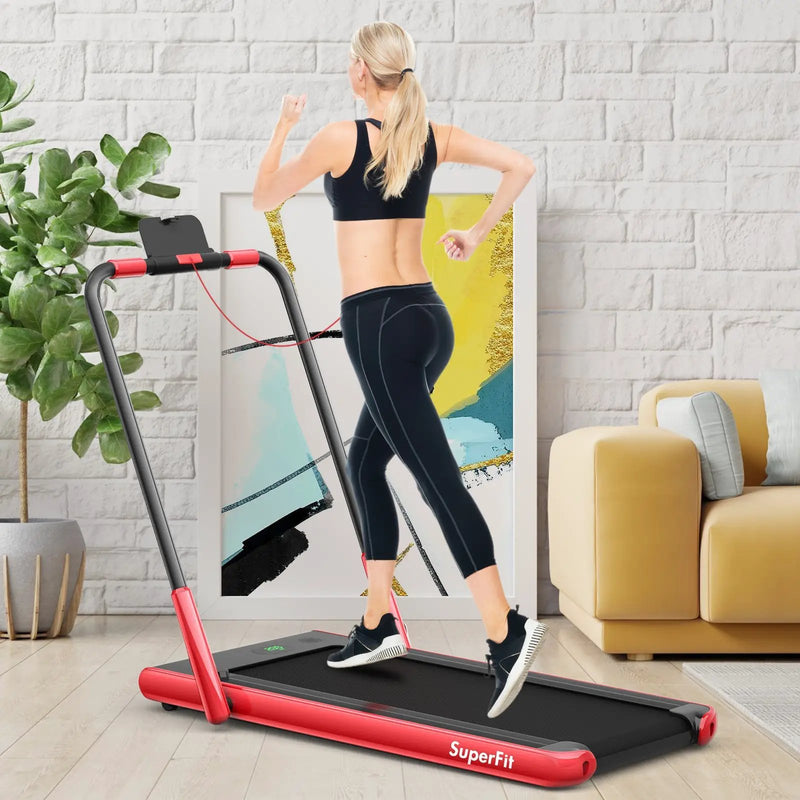 2-in-1 Folding Treadmill with Remote Control and LED Display-Red by DirectDeals