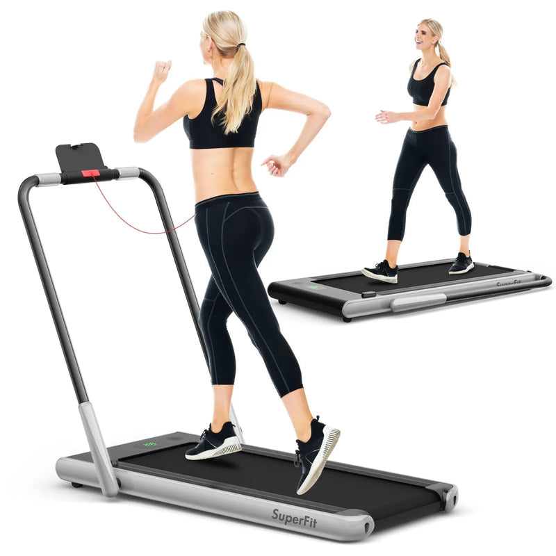 2-in-1 Folding Treadmill with Remote Control and LED Display-Silver by DirectDeals