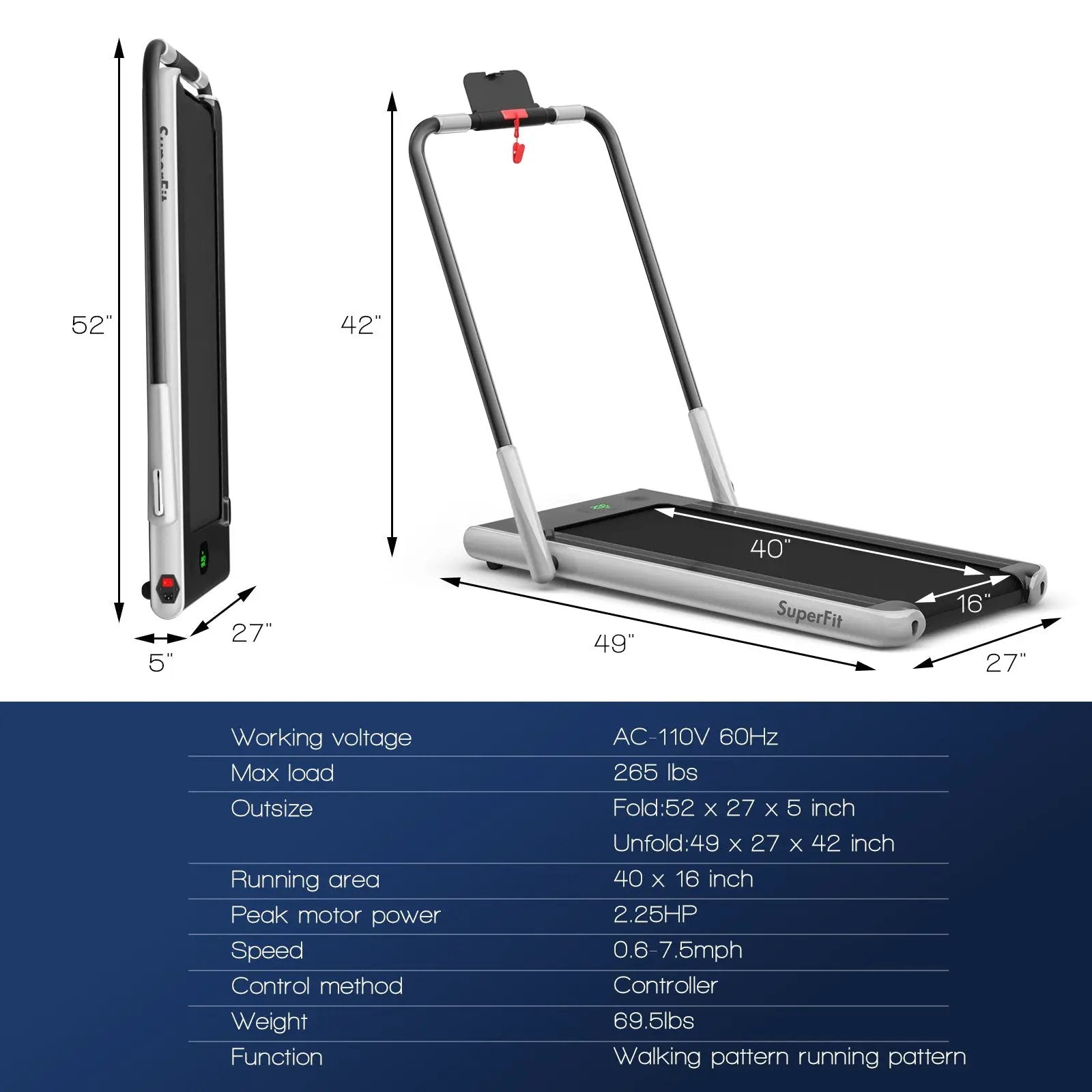 2-in-1 Folding Treadmill with Remote Control and LED Display-Silver by DirectDeals
