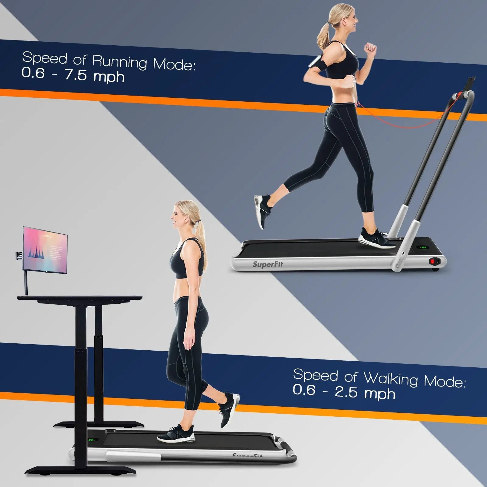 2-in-1 Folding Treadmill with Remote Control and LED Display-Silver by DirectDeals