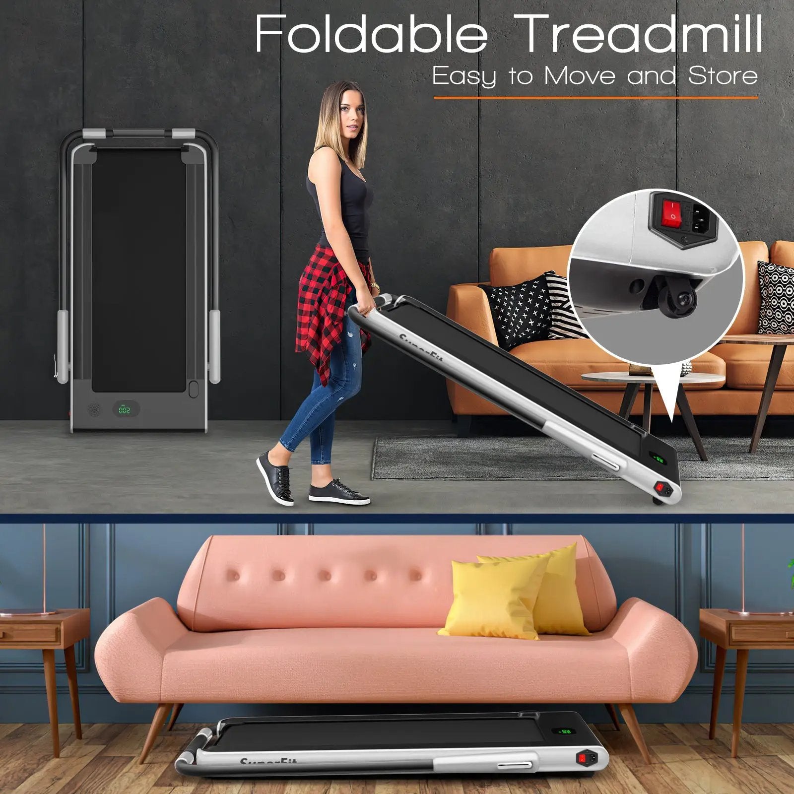 2-in-1 Folding Treadmill with Remote Control and LED Display-Silver by DirectDeals
