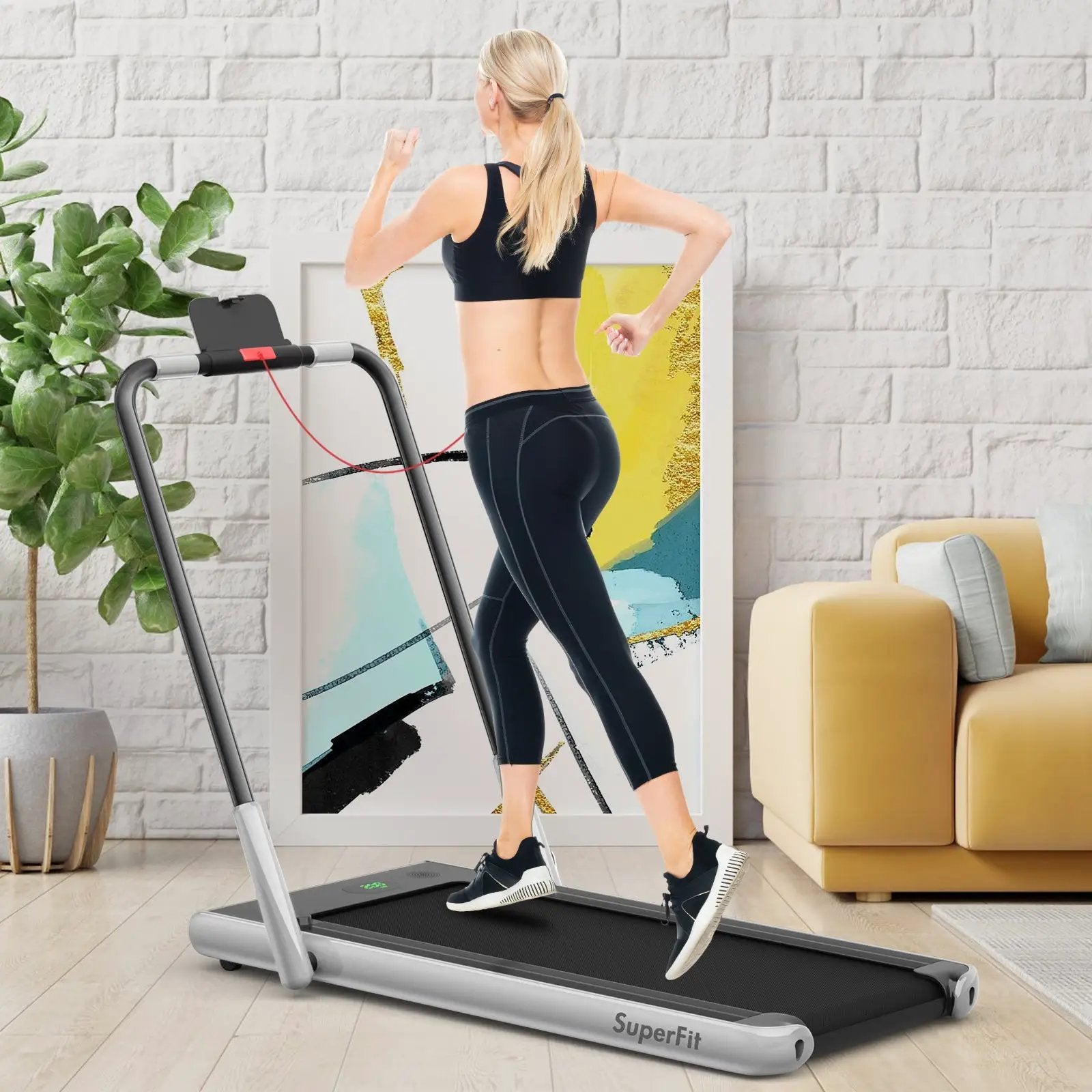 2-in-1 Folding Treadmill with Remote Control and LED Display-Silver by DirectDeals