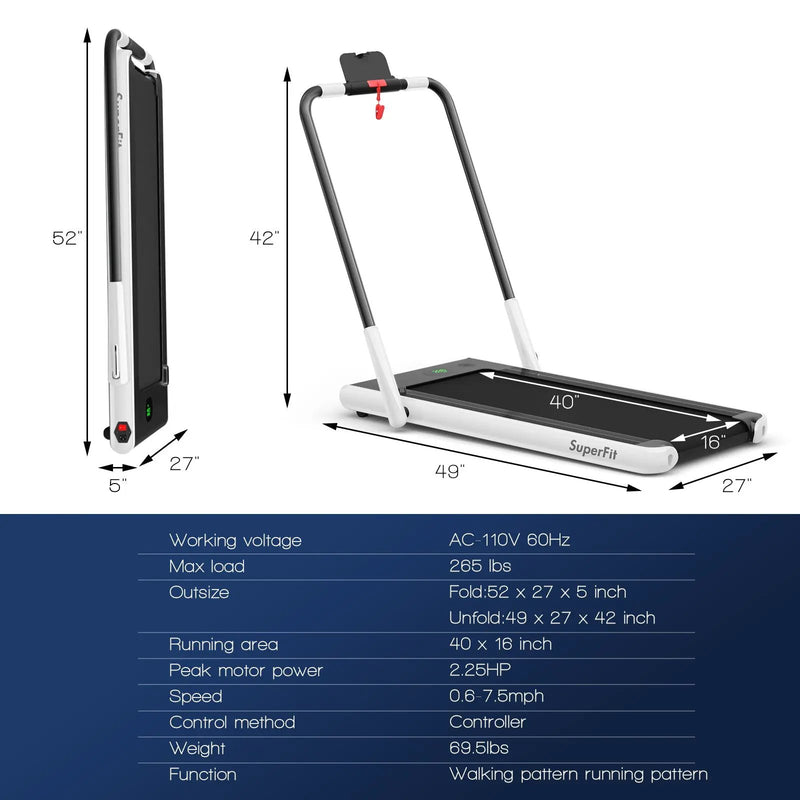 2-in-1 Folding Treadmill with Remote Control and LED Display-White by DirectDeals