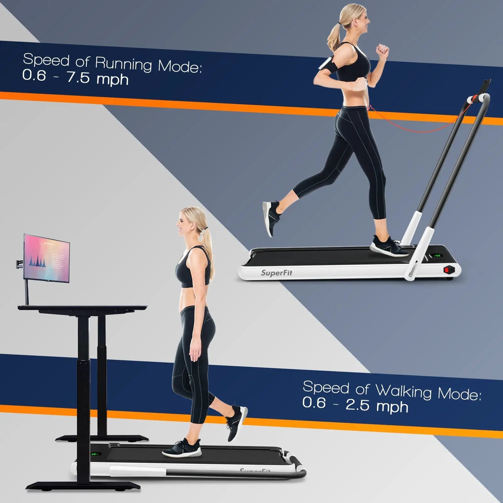 2-in-1 Folding Treadmill with Remote Control and LED Display-White by DirectDeals