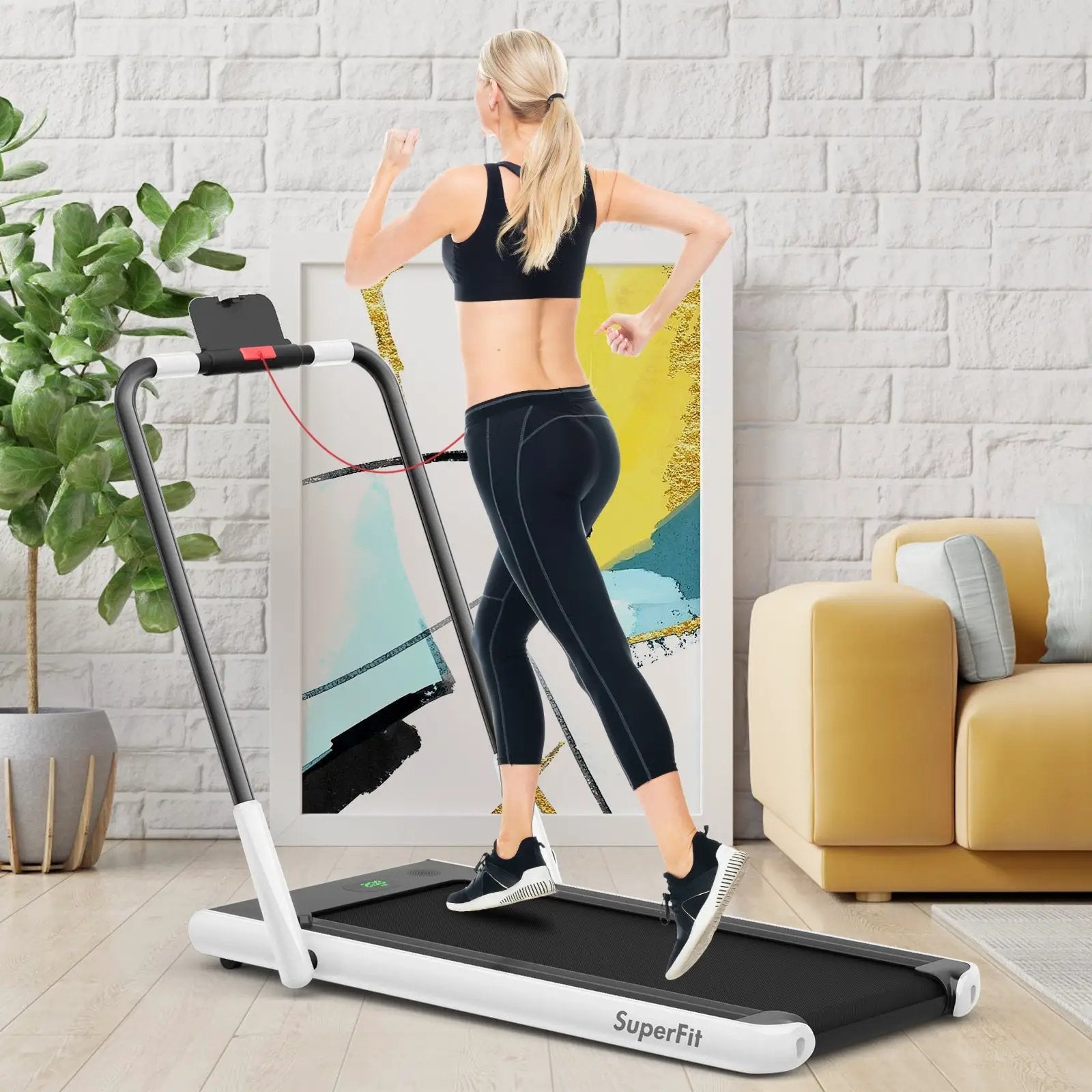 2-in-1 Folding Treadmill with Remote Control and LED Display-White by DirectDeals