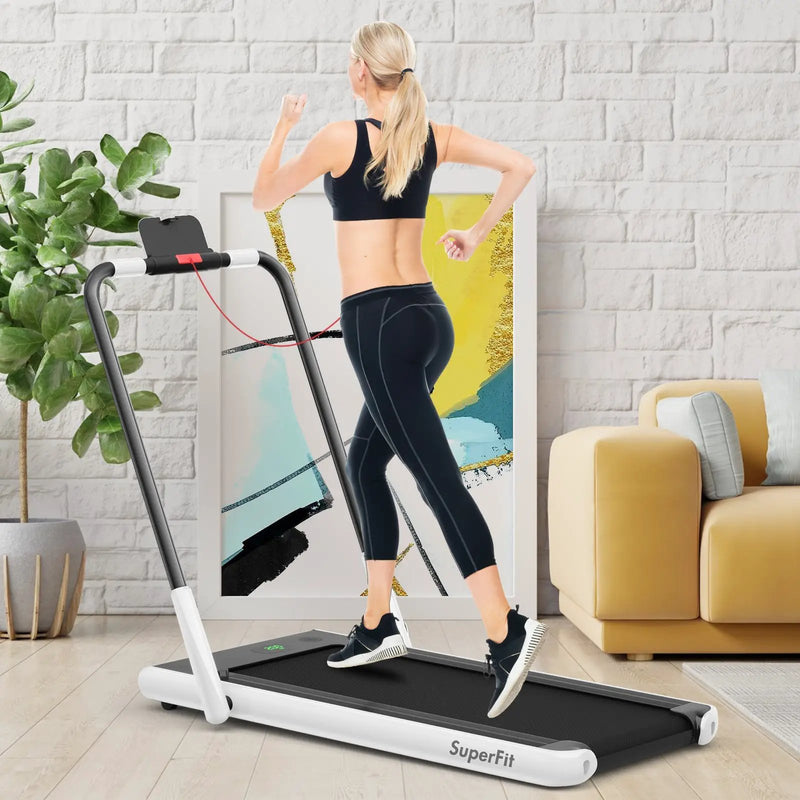2-in-1 Folding Treadmill with Remote Control and LED Display-White by DirectDeals