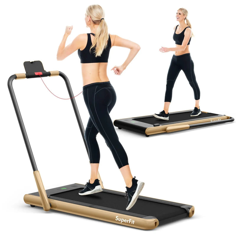 2-in-1 Folding Treadmill with Remote Control and LED Display-Golden by DirectDeals