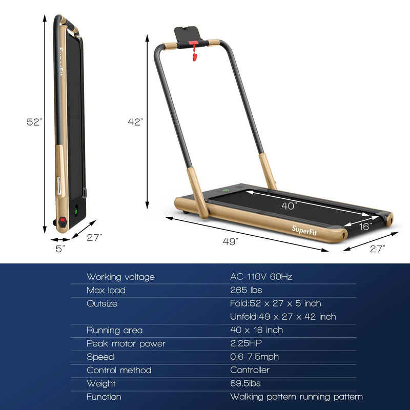 2-in-1 Folding Treadmill with Remote Control and LED Display-Golden by DirectDeals