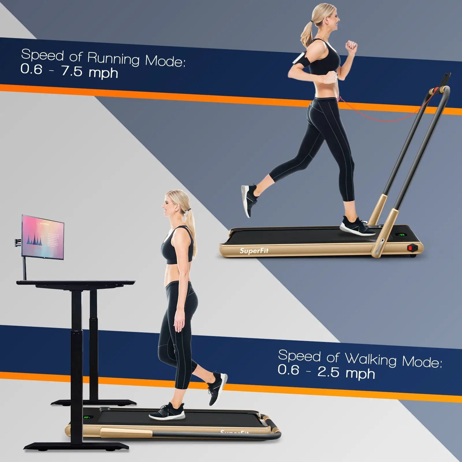 2-in-1 Folding Treadmill with Remote Control and LED Display-Golden by DirectDeals