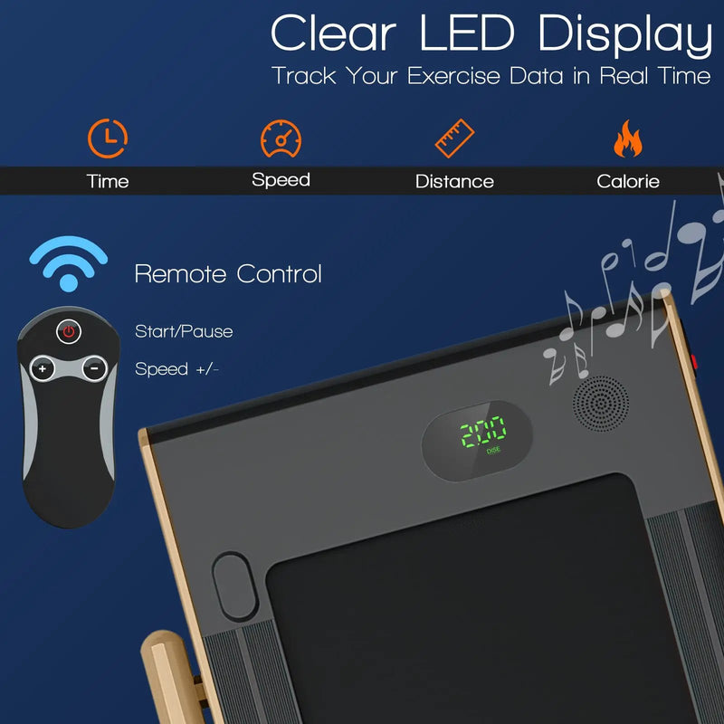 2-in-1 Folding Treadmill with Remote Control and LED Display-Golden by DirectDeals