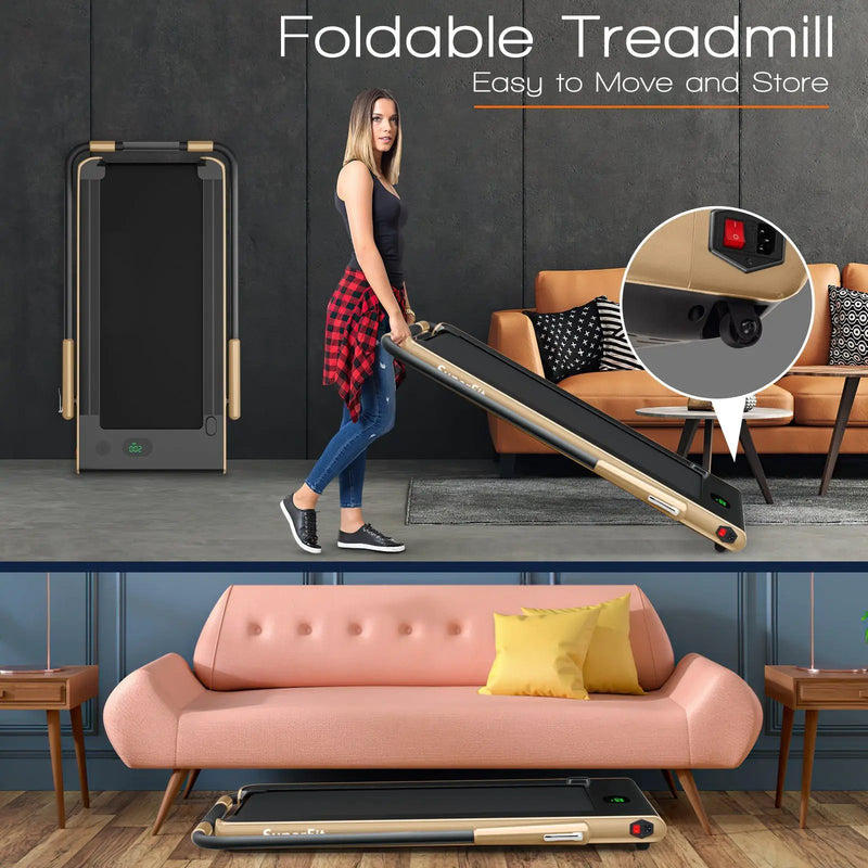 2-in-1 Folding Treadmill with Remote Control and LED Display-Golden by DirectDeals