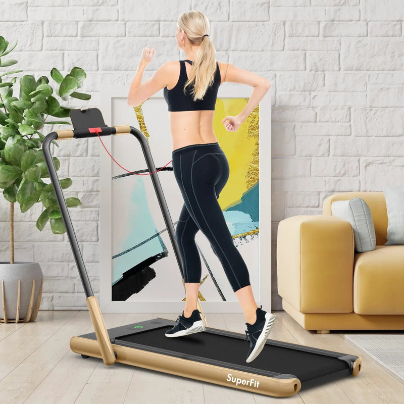 2-in-1 Folding Treadmill with Remote Control and LED Display-Golden by DirectDeals