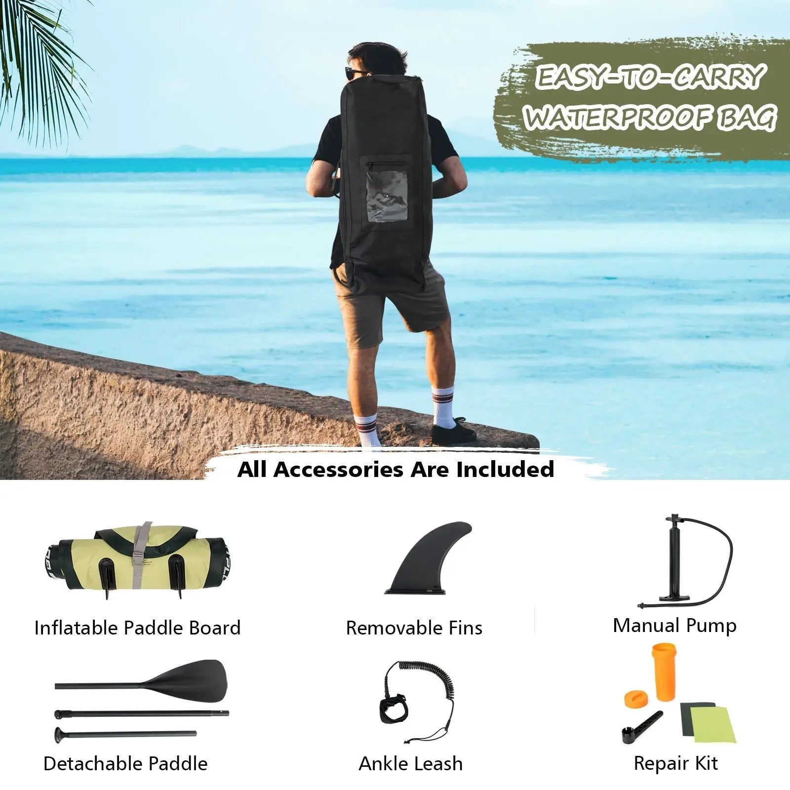 11 Feet Inflatable Standing Board Surfboard with Bag and Paddle by DirectDeals