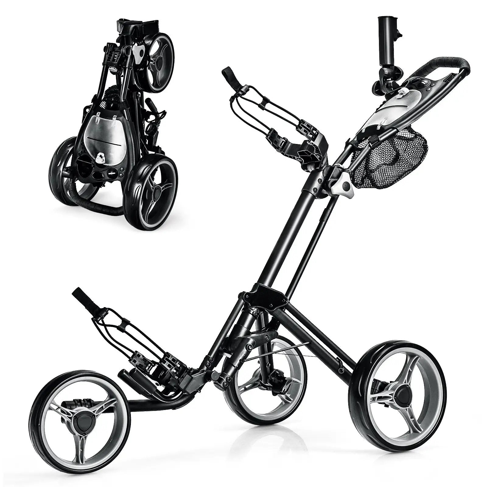 Folding 3 Wheels Golf Push Cart with Brake Scoreboard Adjustable Handle by DirectDeals