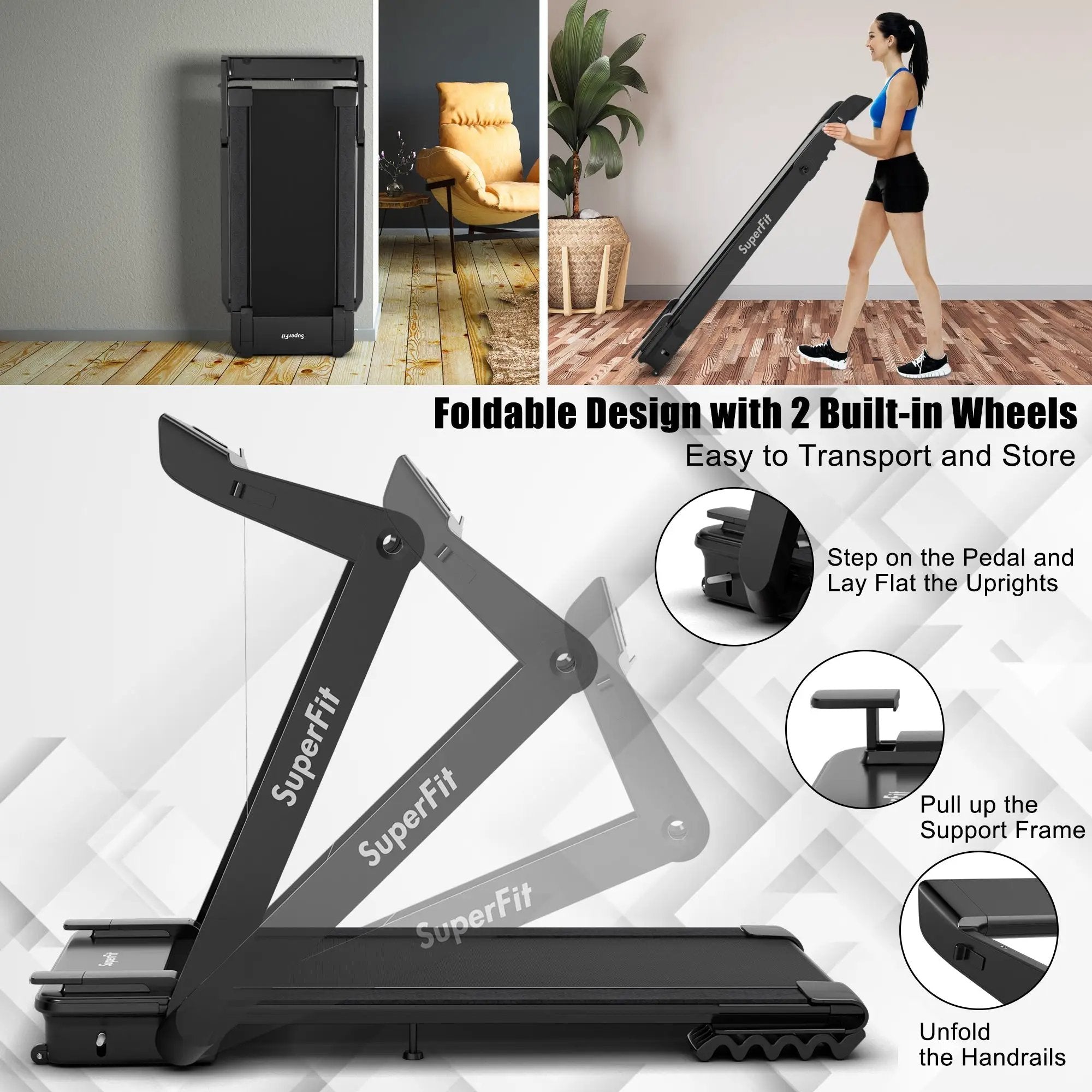 4.0HP Foldable Electric Treadmill Jogging Machine with Speaker LED-Black by DirectDeals