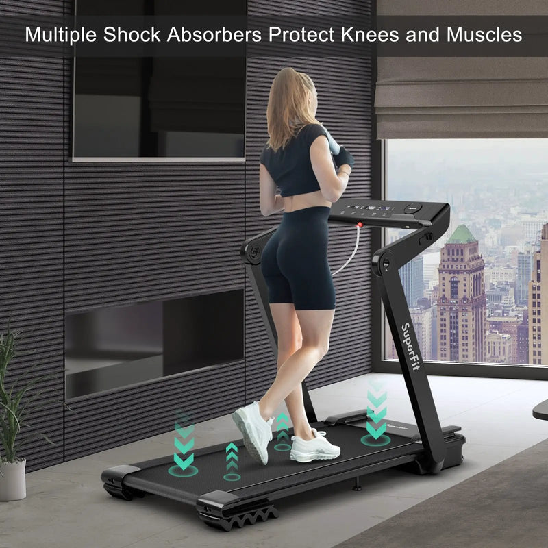 4.0HP Foldable Electric Treadmill Jogging Machine with Speaker LED-Black by DirectDeals
