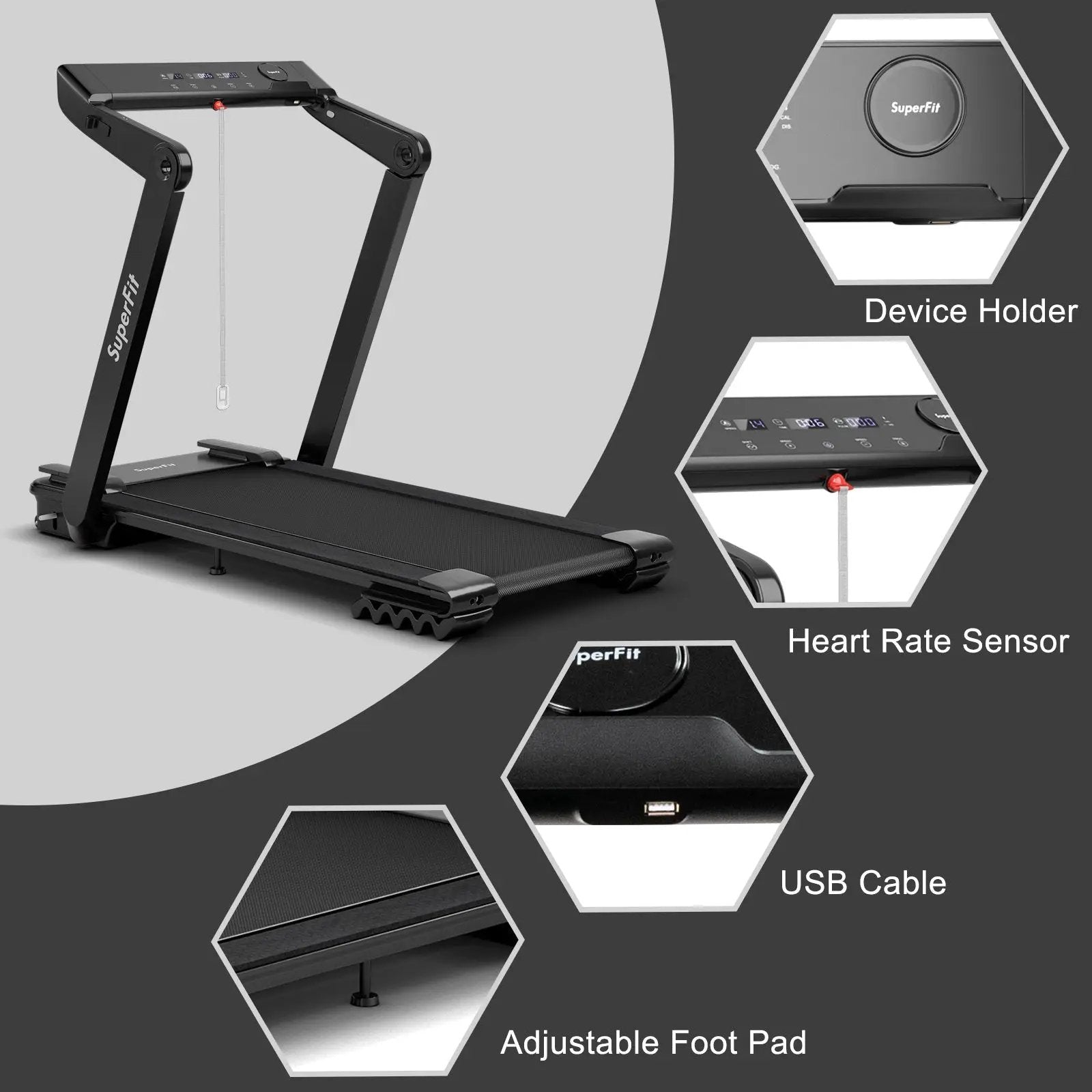 4.0HP Foldable Electric Treadmill Jogging Machine with Speaker LED-Black by DirectDeals