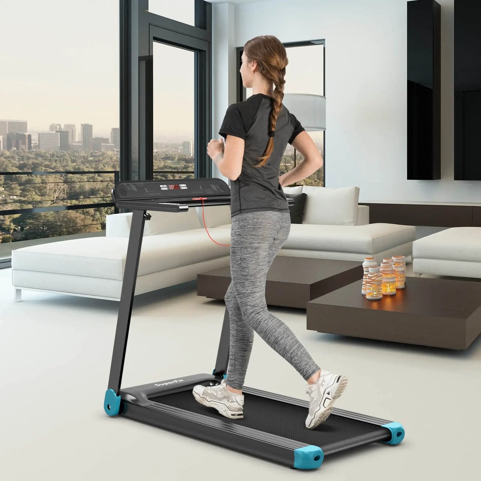 Folding Electric Compact Walking Treadmill with APP Control Speaker by DirectDeals