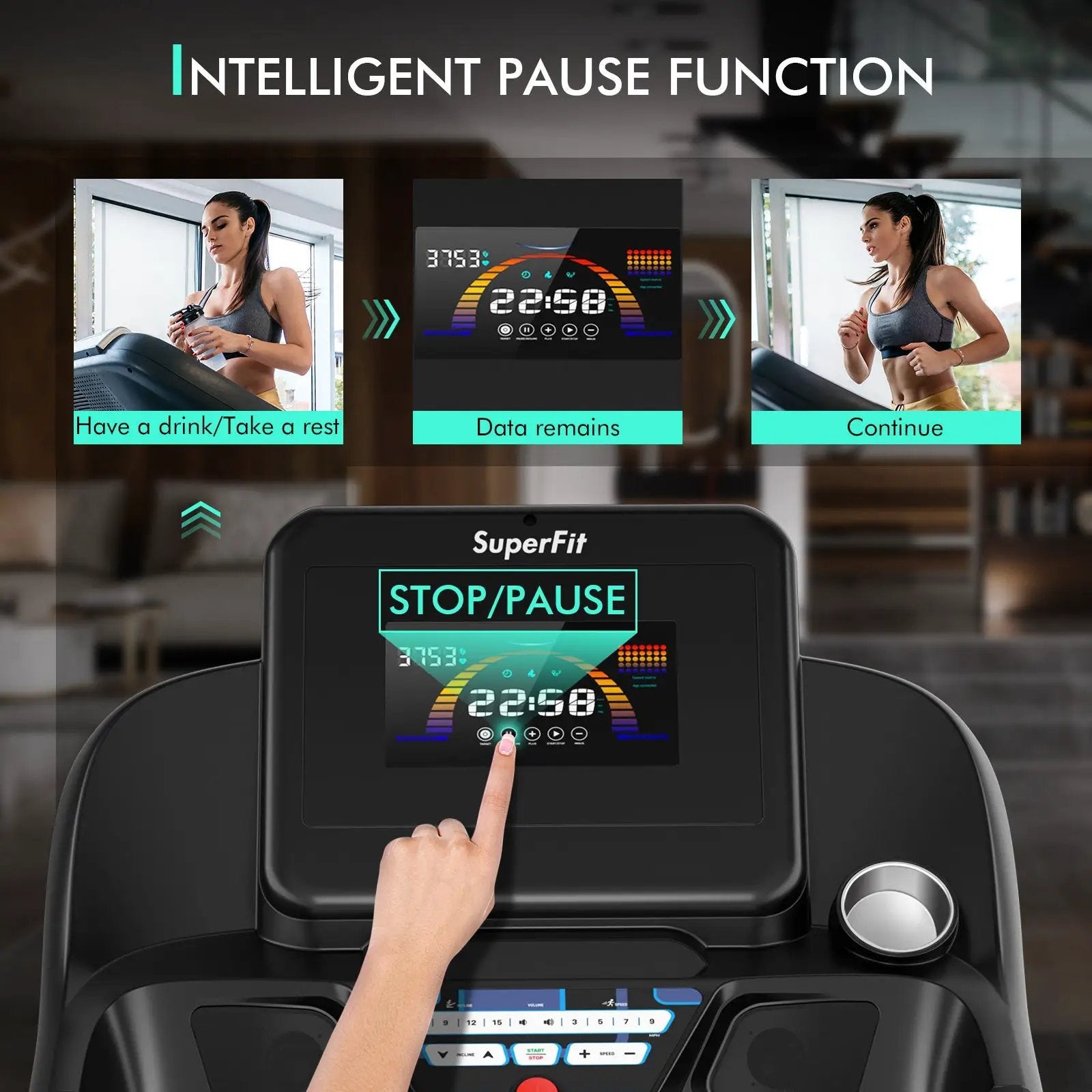 4.75 HP Treadmill with APP and Auto Incline for Home and Apartment-Black by DirectDeals